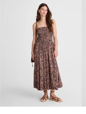NWT Madewell Smocked Bubble-Hem Midi Dress in Paisley